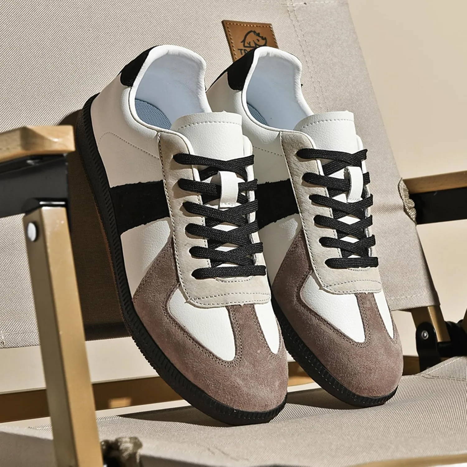 ihinzry Fashion Sneakers Womens Tennis Shoes Genuine Leather Lace Up Casual Shoes Gum Sole Sneakers