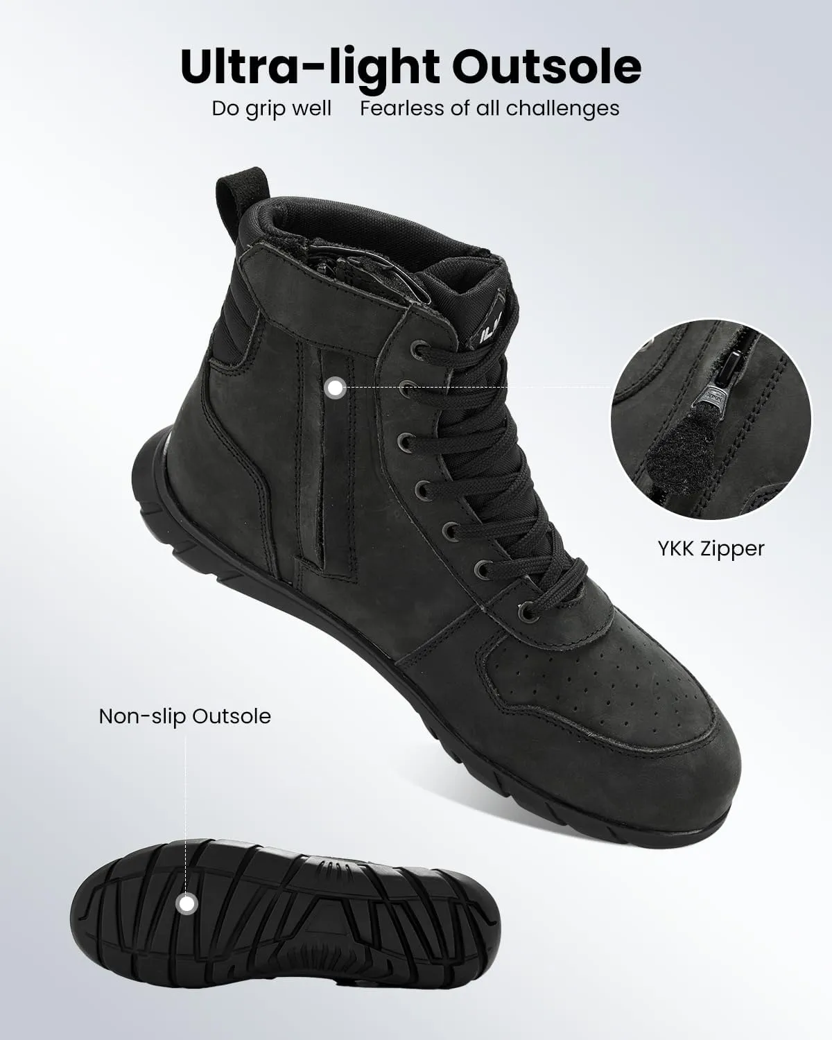 ILM Motorcycle Leather Shoes for Men Waterproof Anti-Slip with Ankle Support Model UB305