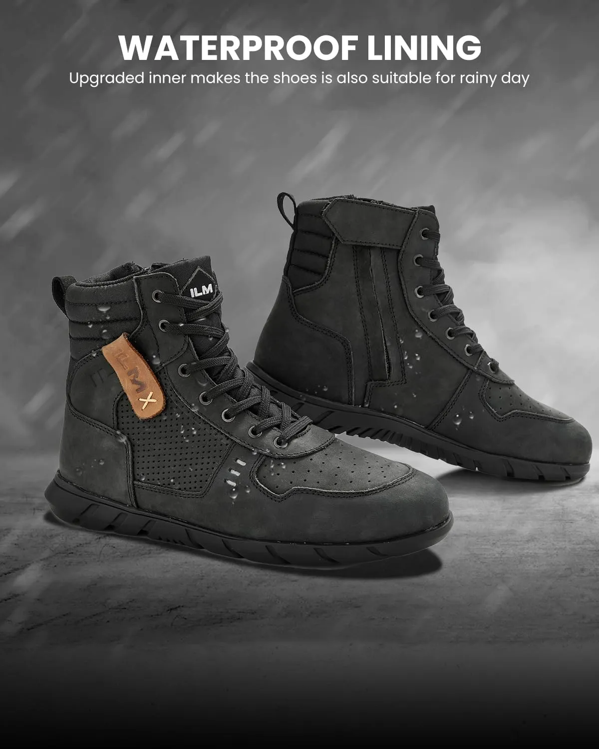 ILM Motorcycle Leather Shoes for Men Waterproof Anti-Slip with Ankle Support Model UB305
