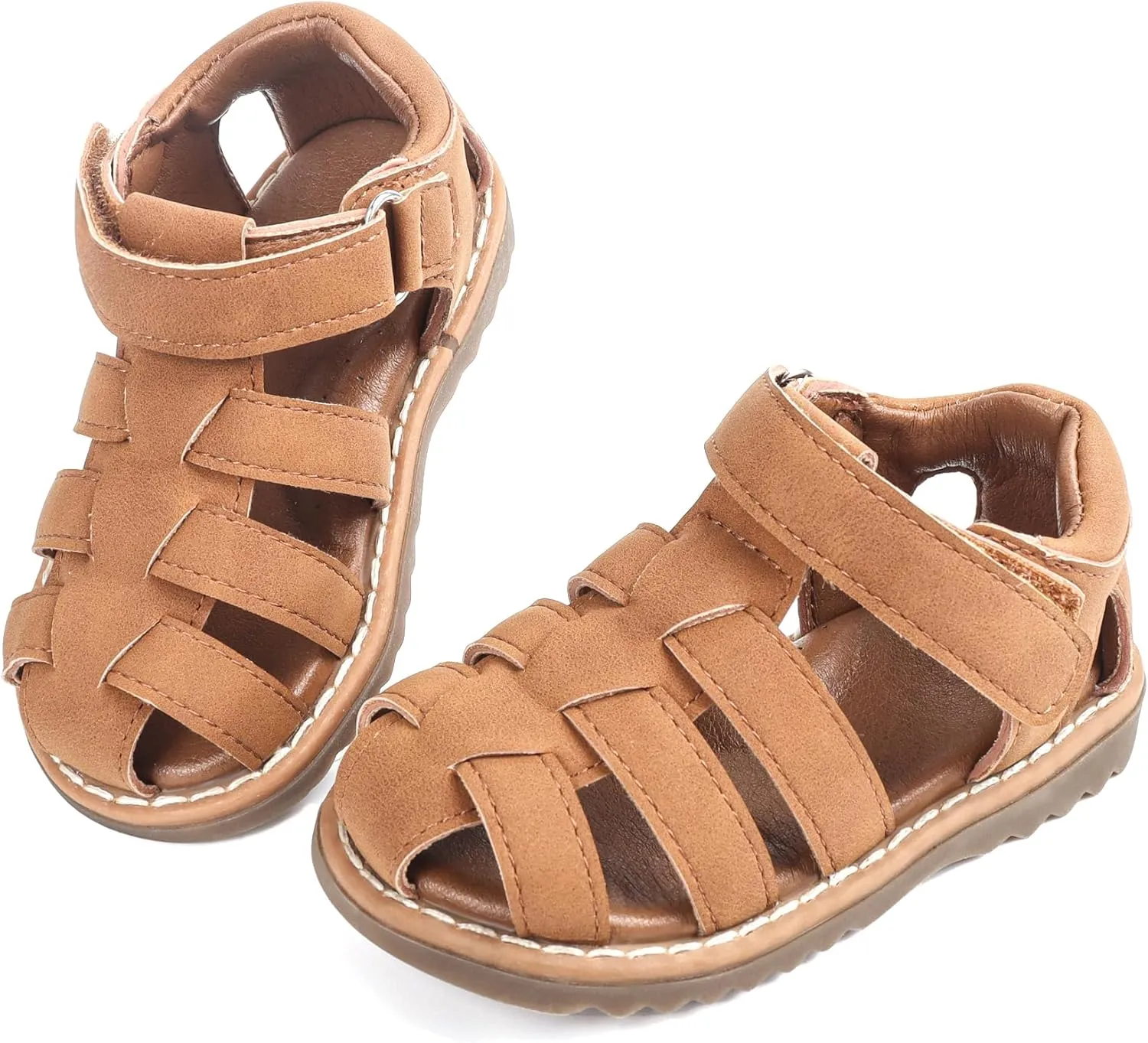 Infant Boys Sandals, Toddler Boys & Girls First Walkers, Non-Slip Breathable Soft Leather Open-Toe Summer Shoes, Brown/Blue/White Unisex-Child Fisherman Sandals 5 Infant