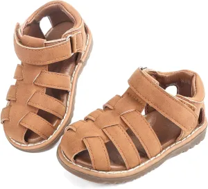Infant Boys Sandals, Toddler Boys & Girls First Walkers, Non-Slip Breathable Soft Leather Open-Toe Summer Shoes, Brown/Blue/White Unisex-Child Fisherman Sandals 5 Infant