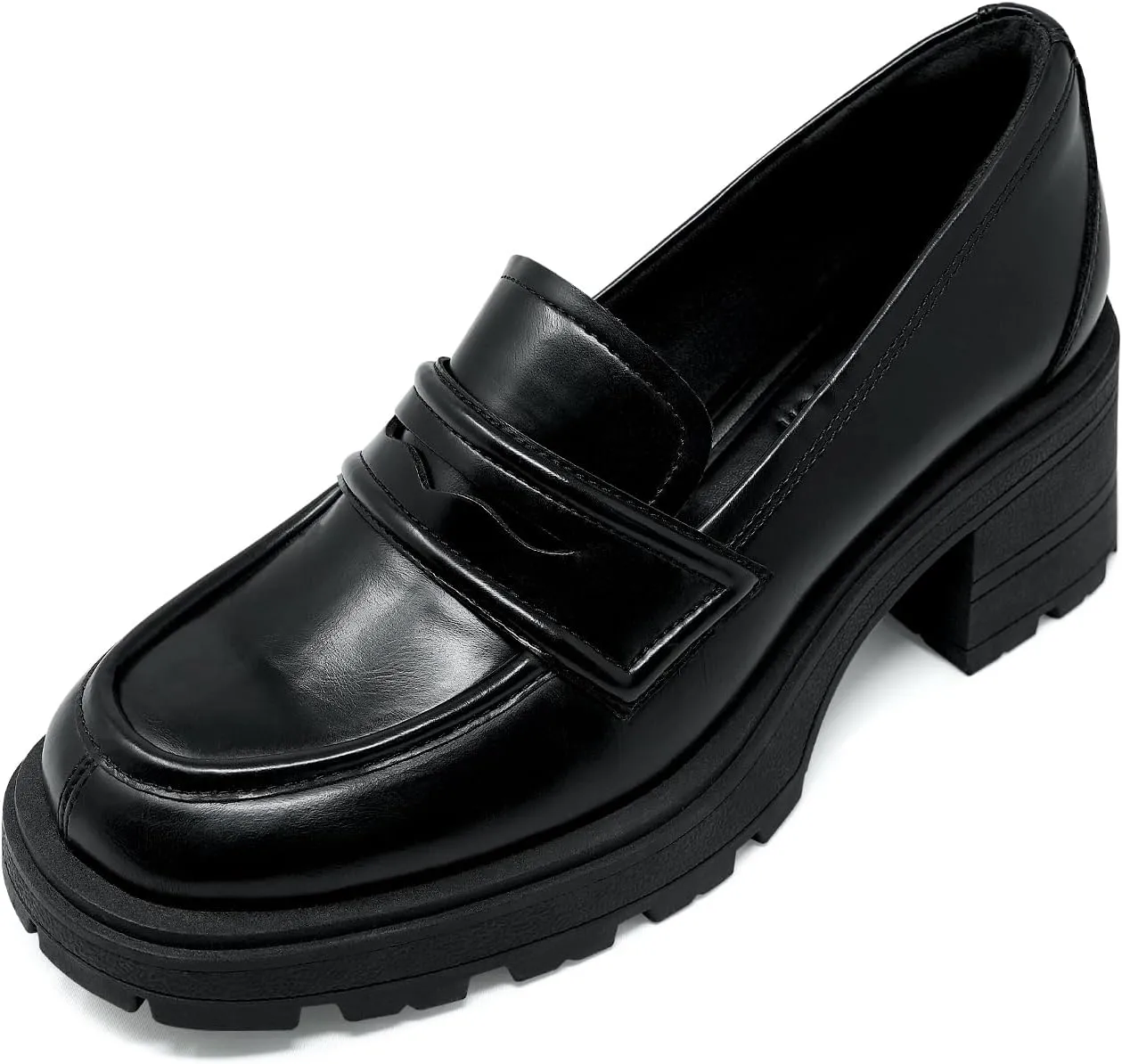 JENN ARDOR Chunky Block Heel Loafers for Women Closed Round Toe Platform Pumps Slip On Dress Shoes Wedding Party Office Lady Shoes