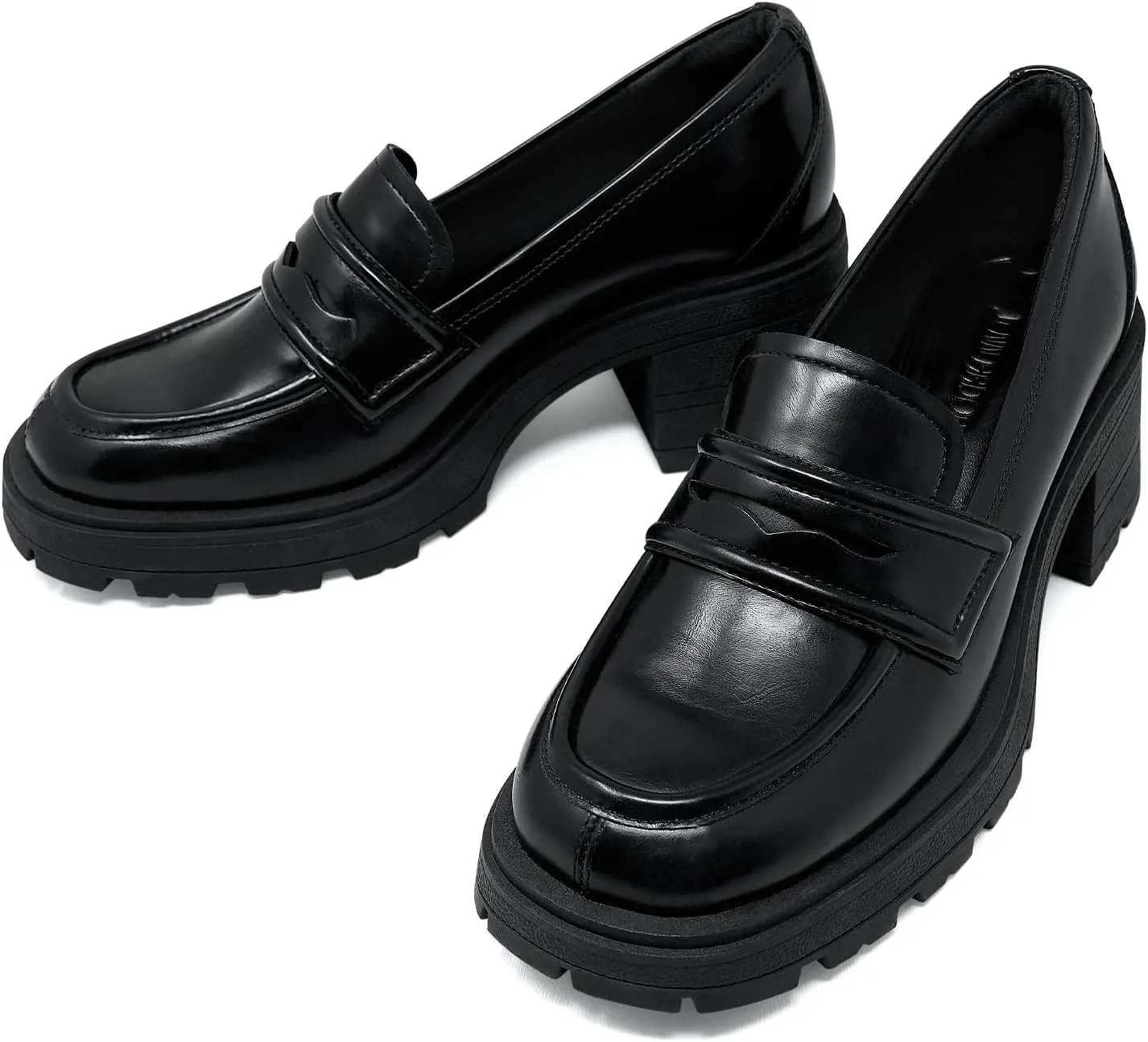 JENN ARDOR Chunky Block Heel Loafers for Women Closed Round Toe Platform Pumps Slip On Dress Shoes Wedding Party Office Lady Shoes