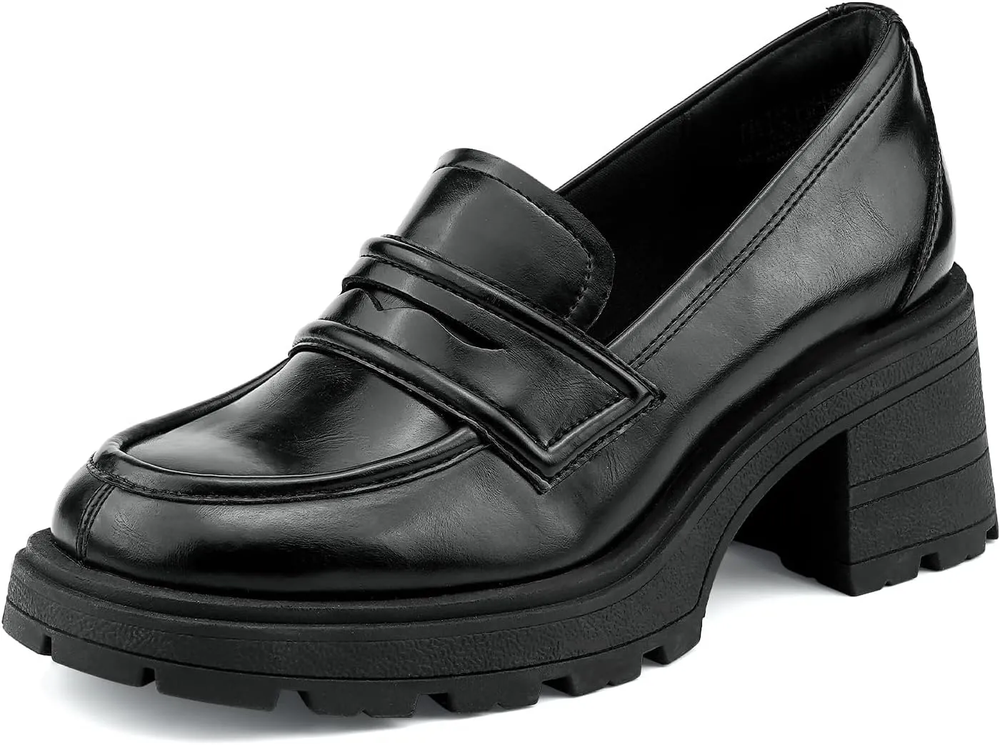 JENN ARDOR Chunky Block Heel Loafers for Women Closed Round Toe Platform Pumps Slip On Dress Shoes Wedding Party Office Lady Shoes