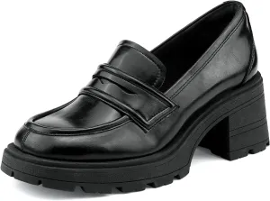 JENN ARDOR Chunky Block Heel Loafers for Women Closed Round Toe Platform Pumps Slip On Dress Shoes Wedding Party Office Lady Shoes