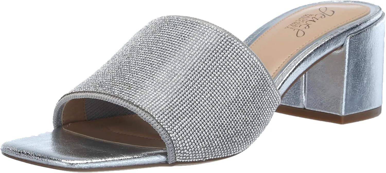 Jewel Badgley Mischka Harlyn Block Heeled Mules with Crystal Vamp