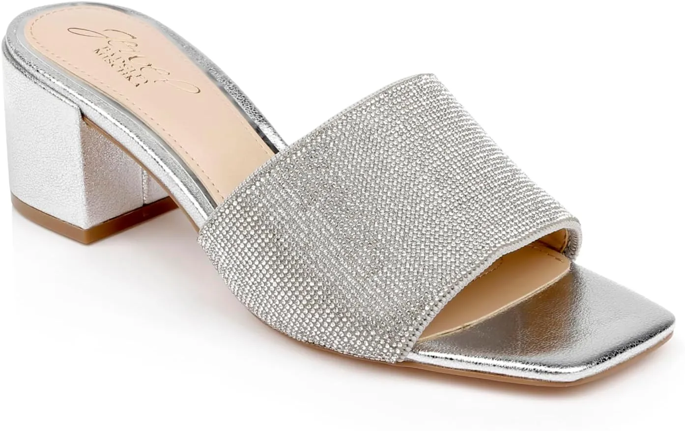 Jewel Badgley Mischka Harlyn Block Heeled Mules with Crystal Vamp