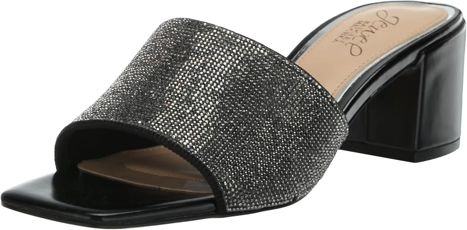 Jewel Badgley Mischka Harlyn Block Heeled Mules with Crystal Vamp