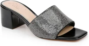 Jewel Badgley Mischka Harlyn Block Heeled Mules with Crystal Vamp