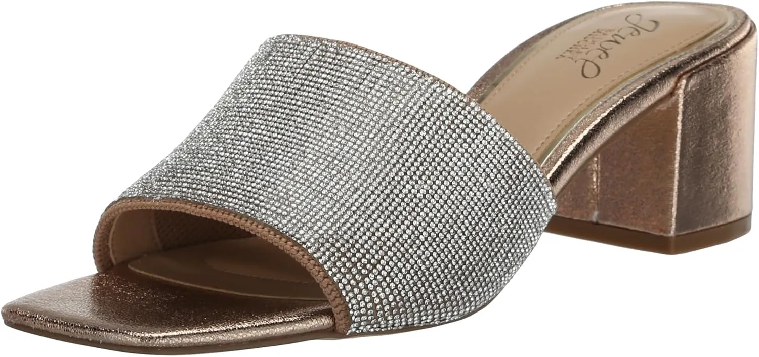 Jewel Badgley Mischka Harlyn Block Heeled Mules with Crystal Vamp