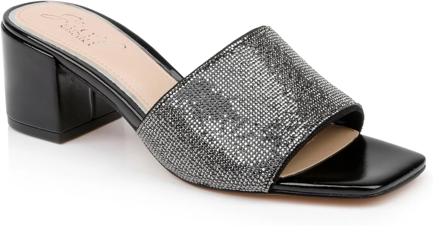 Jewel Badgley Mischka Harlyn Block Heeled Mules with Crystal Vamp