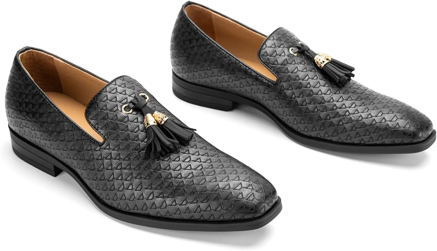 JITAI Men's Slip On Dress Casual Loafers with Tassel and Penny, Perfect for Weddings and Disco Nights, Fashionable Tuxedo Shoes with Comfortable Rubber Sole.