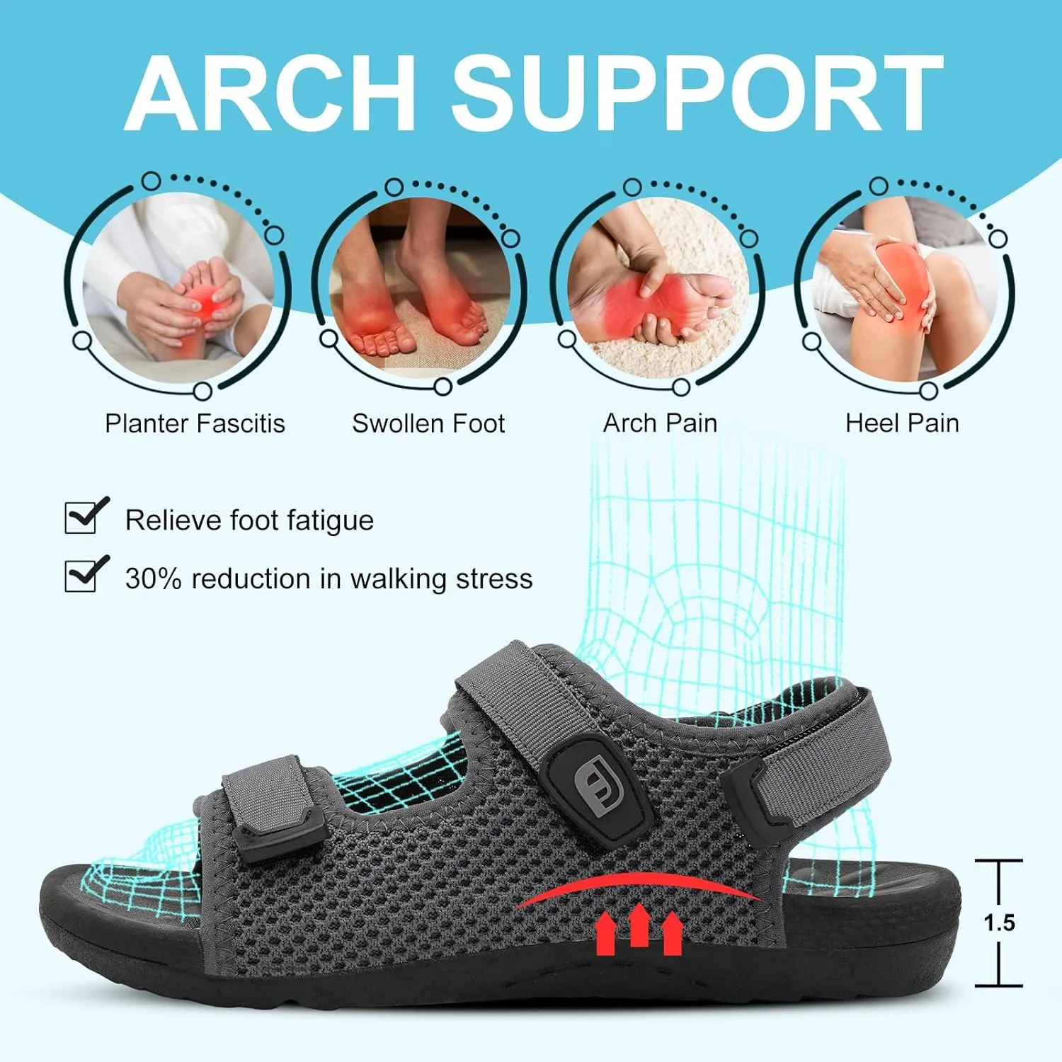 JOINFREE Womens Orthopedic Walking Hiking Sandals Adjustable Open Toe Sports Water Sandals with Plantar Fasciitis Arch Support Thick Athletic Cushion Outdoor Beach Sandals