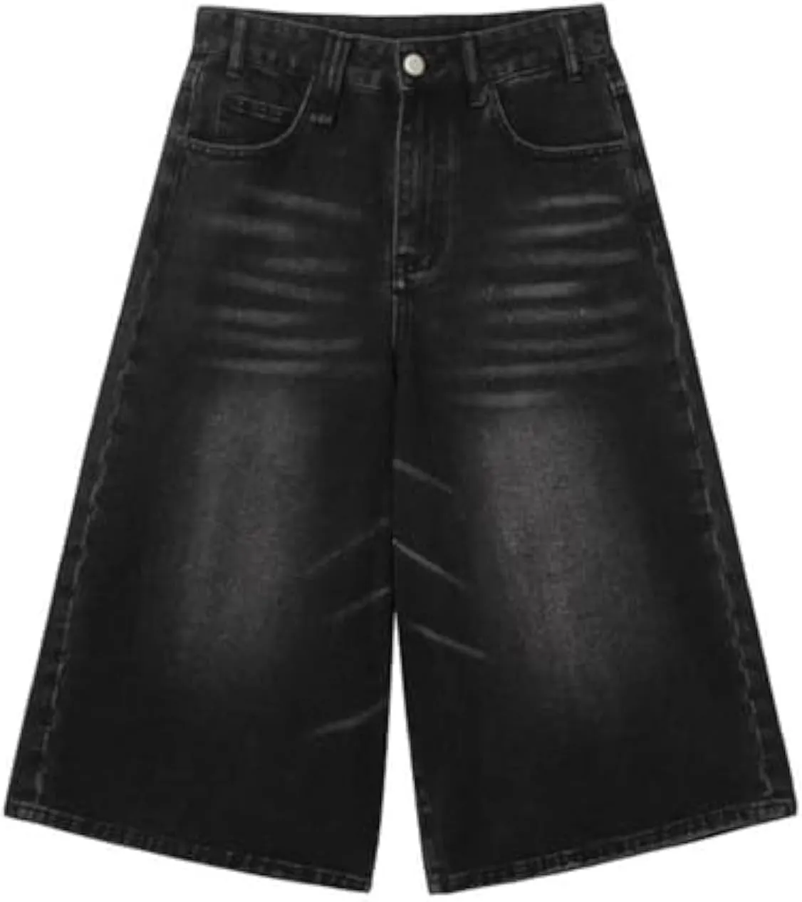 Jorts Women's & Men's Black Denim Shorts Jean Shorts Y2k Style Long Jorts Wide Leg Baggy with Pockets