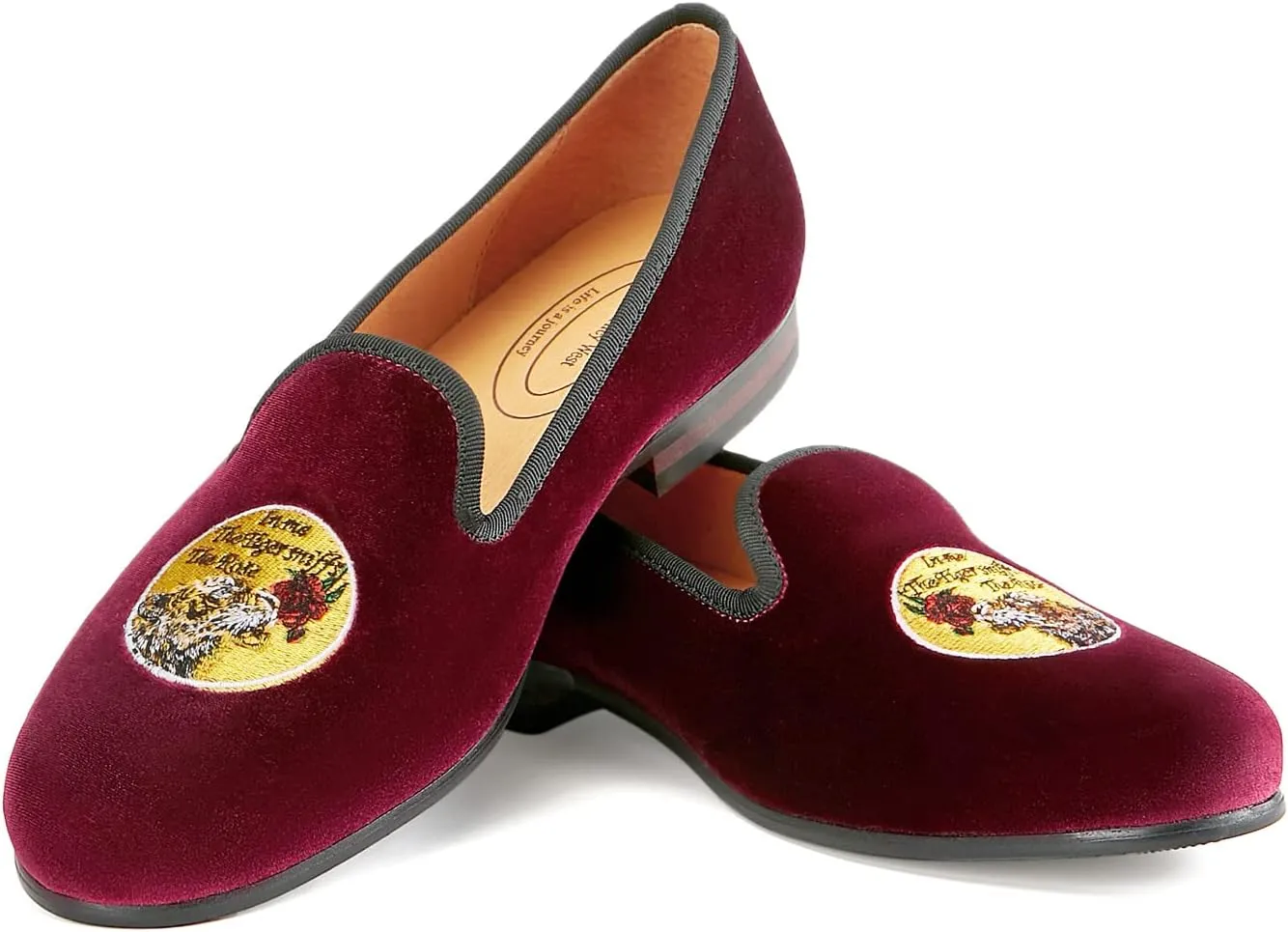 Journey West Men's Velvet Loafers Embroidery Slip-On Loafers Tuxedo Dress Shoes Smoking Slippers for Men