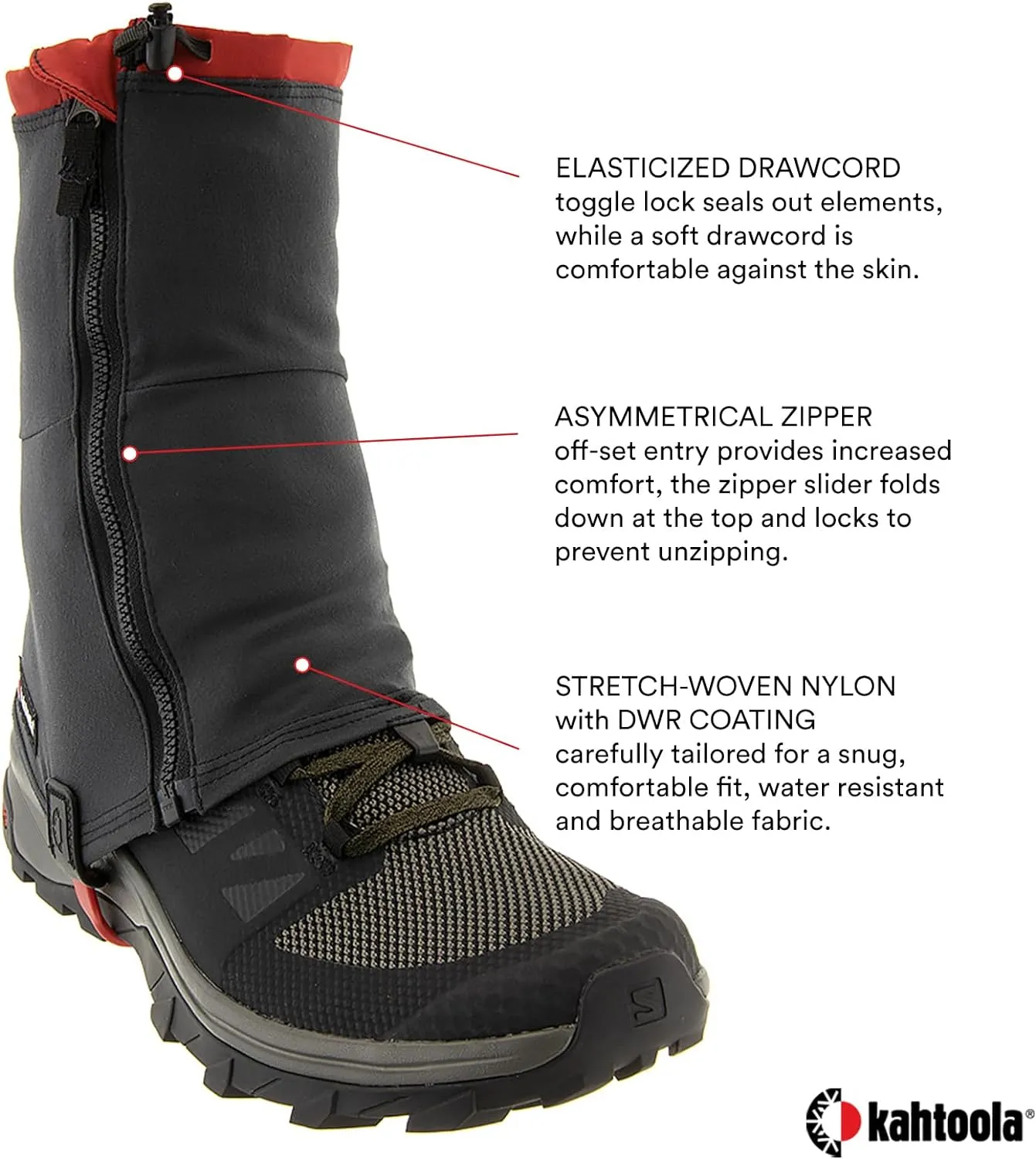 Kahtoola RENAgaiter Mid Gaiters for Hiking, Mountaineering, Trail Running, Shoe & Boot Protection in Mud, Snow & Ice