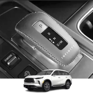 Kakash Custom Interior Accessories for Infiniti QX60 2022 2023 2024 Leather Automatic Gear Shift Knob Cover,Transimission Boots Shift Lever Leather Sheath(Black Stitches)