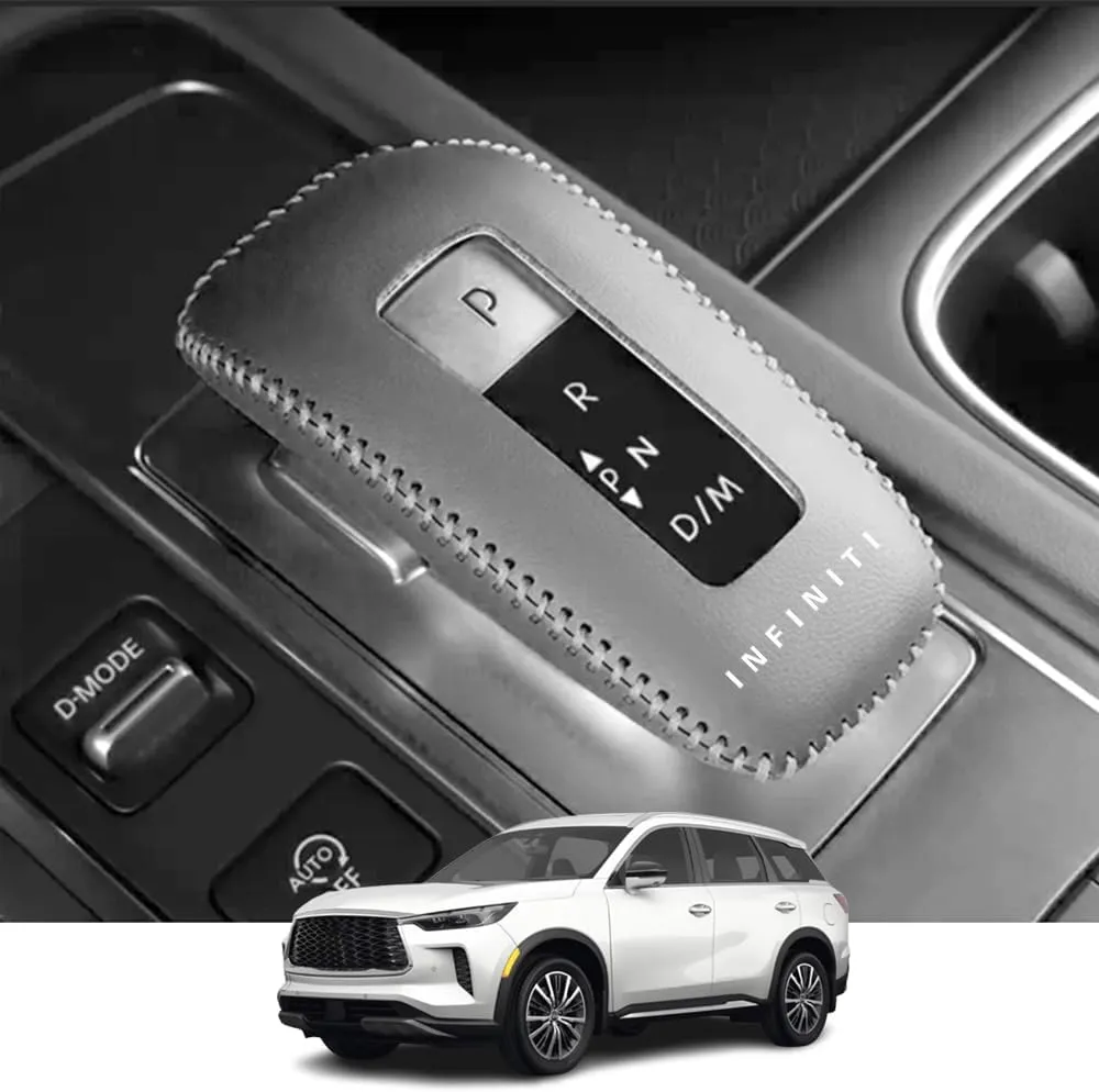 Kakash Custom Interior Accessories for Infiniti QX60 2022 2023 2024 Leather Automatic Gear Shift Knob Cover,Transimission Boots Shift Lever Leather Sheath(Black Stitches)