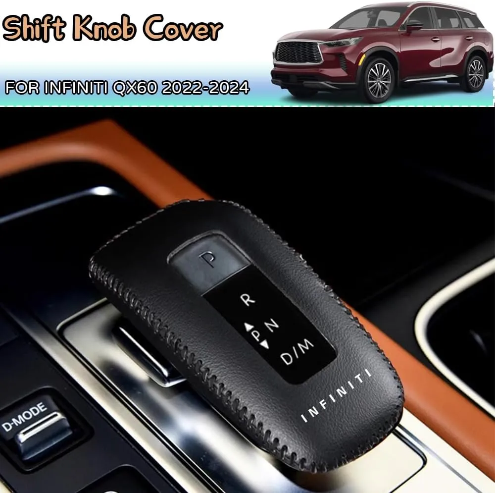 Kakash Custom Interior Accessories for Infiniti QX60 2022 2023 2024 Leather Automatic Gear Shift Knob Cover,Transimission Boots Shift Lever Leather Sheath(Black Stitches)