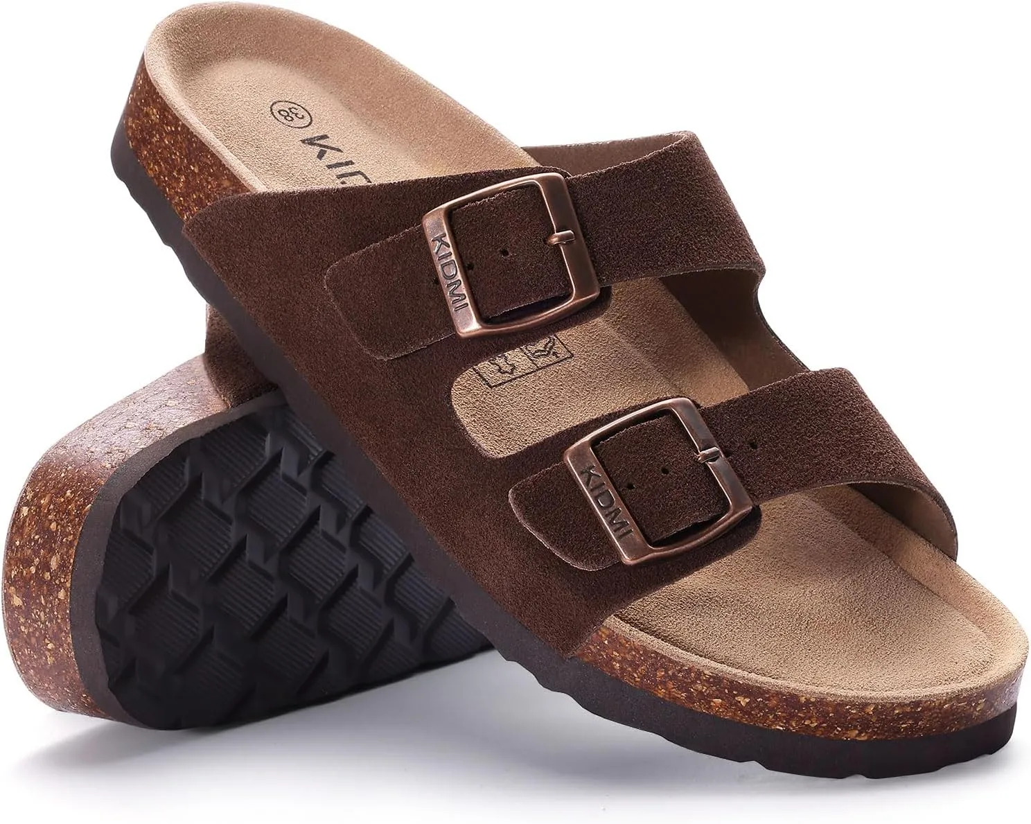 KIDMI Women's Genuine Suede Sandals Cork Footbed Summer Adjustable Slide Sandals