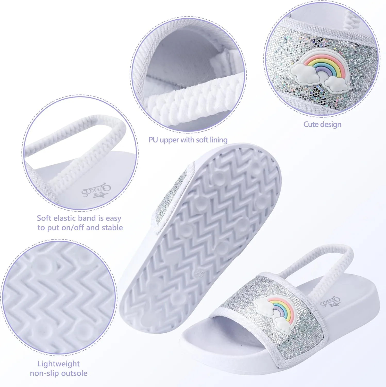 Kids Flip Flops Sandals Toddler Boys Girls Sequin Slides Shower Beach Pool Shoes Slip on Summer Slippers with Back Strap