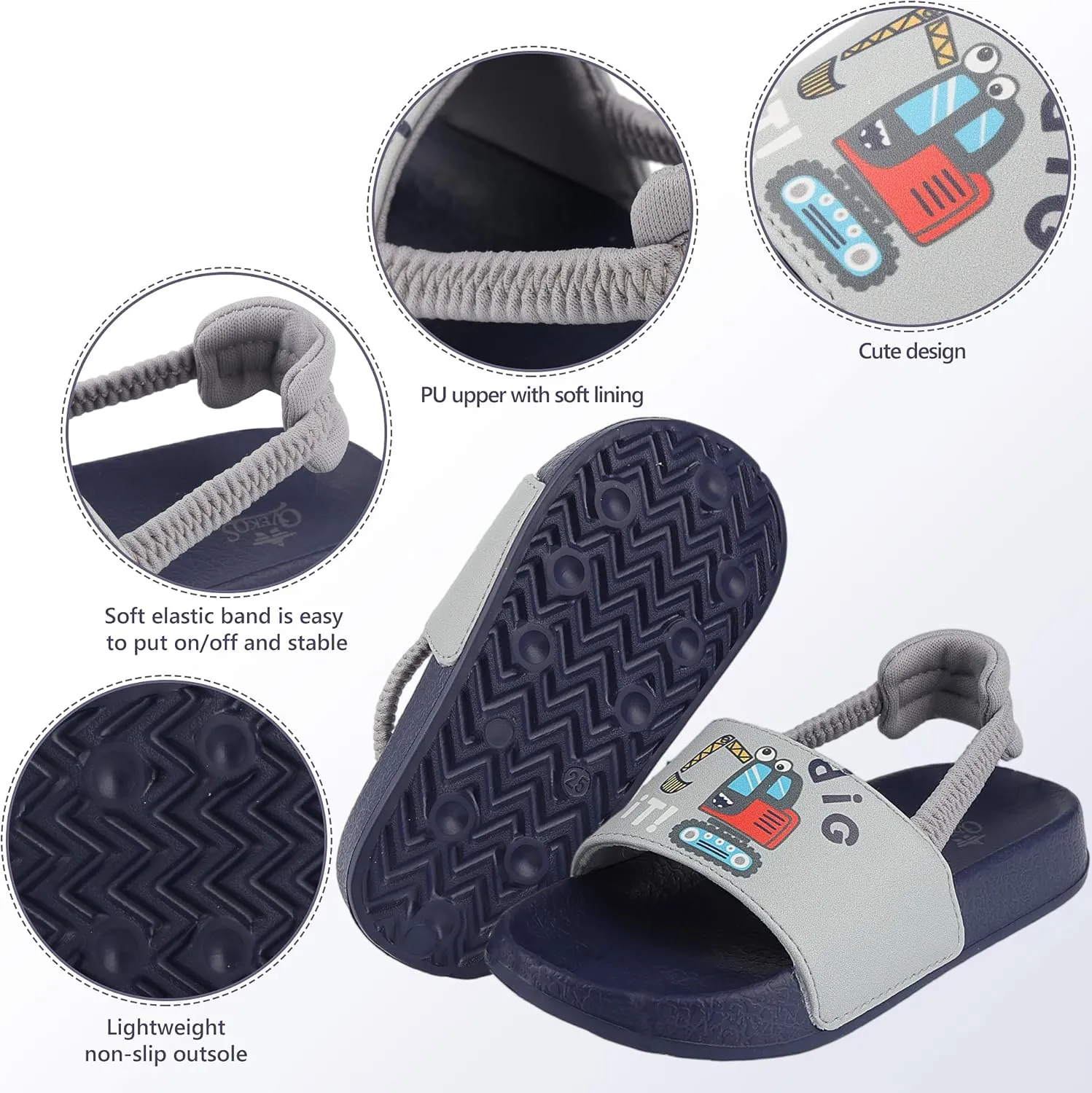 Kids Flip Flops Sandals Toddler Boys Girls Sequin Slides Shower Beach Pool Shoes Slip on Summer Slippers with Back Strap