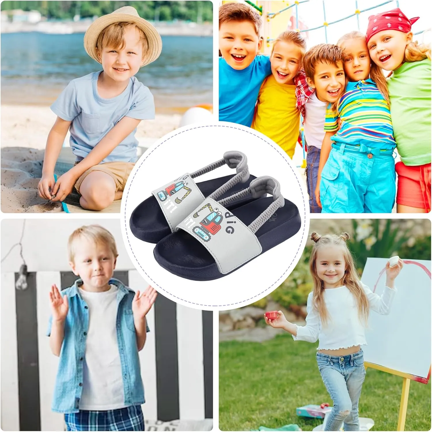 Kids Flip Flops Sandals Toddler Boys Girls Sequin Slides Shower Beach Pool Shoes Slip on Summer Slippers with Back Strap