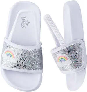 Kids Flip Flops Sandals Toddler Boys Girls Sequin Slides Shower Beach Pool Shoes Slip on Summer Slippers with Back Strap