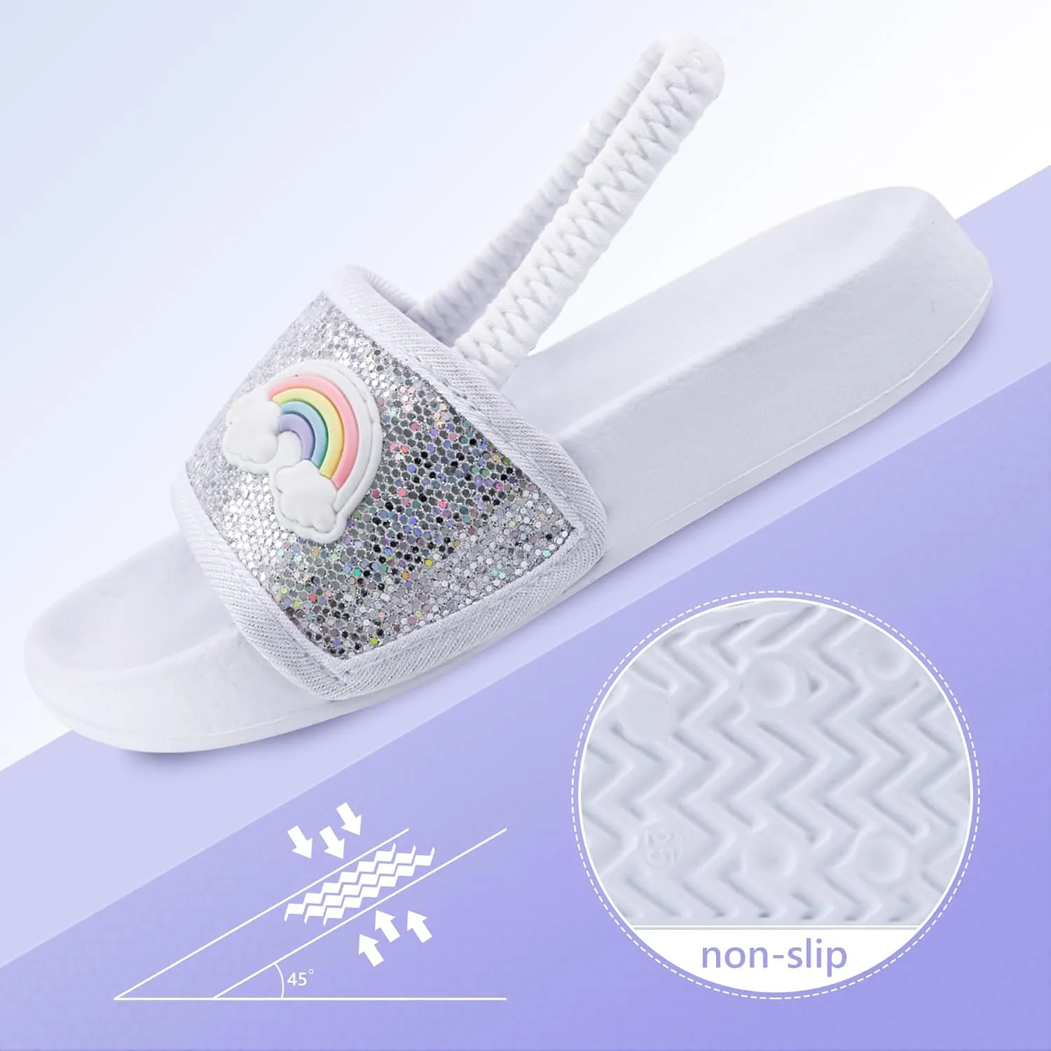 Kids Flip Flops Sandals Toddler Boys Girls Sequin Slides Shower Beach Pool Shoes Slip on Summer Slippers with Back Strap