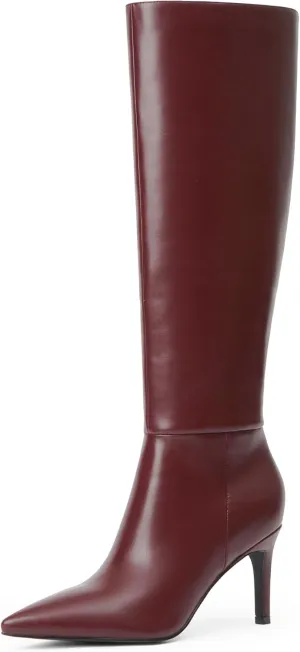 Knee High Boots Women Pointed Toe Tall Boots 3 In Stiletto High Heel Long Boots Side Zipper Dress Knee High Boots