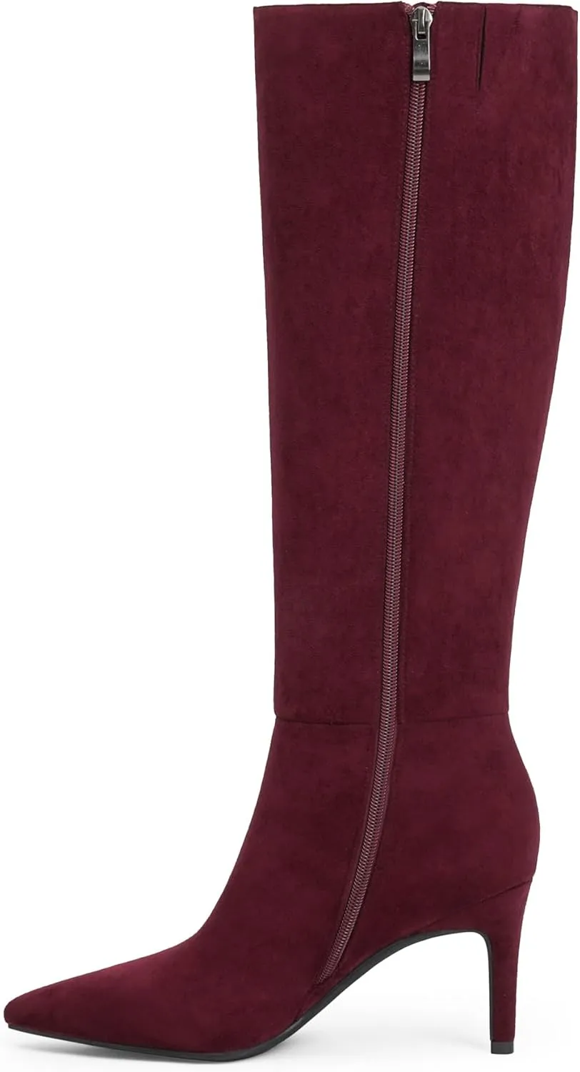 Knee High Boots Women Pointed Toe Tall Boots 3 In Stiletto High Heel Long Boots Side Zipper Dress Knee High Boots
