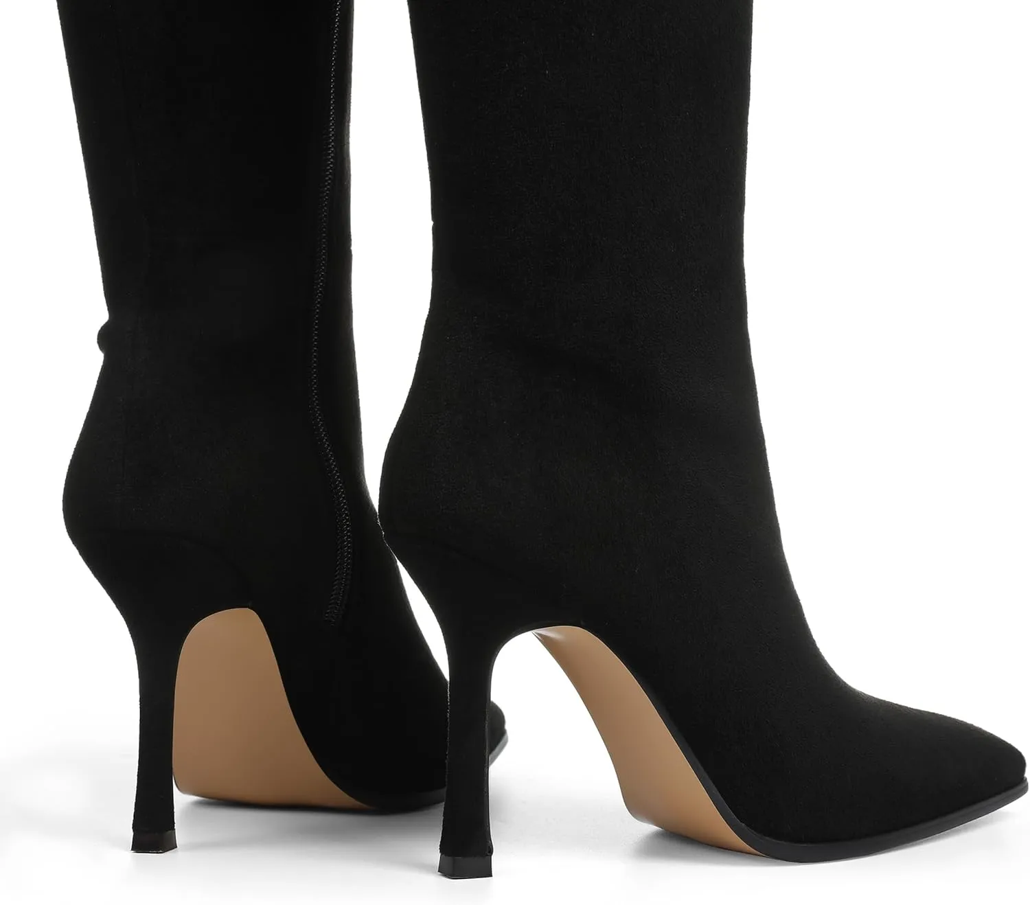 Knee High Boots, Women Thigh High Tall Leather Square Toe 3.74 In Stiletto Heel Sexy Fashion Side Zipper Fall Winter Long Boots