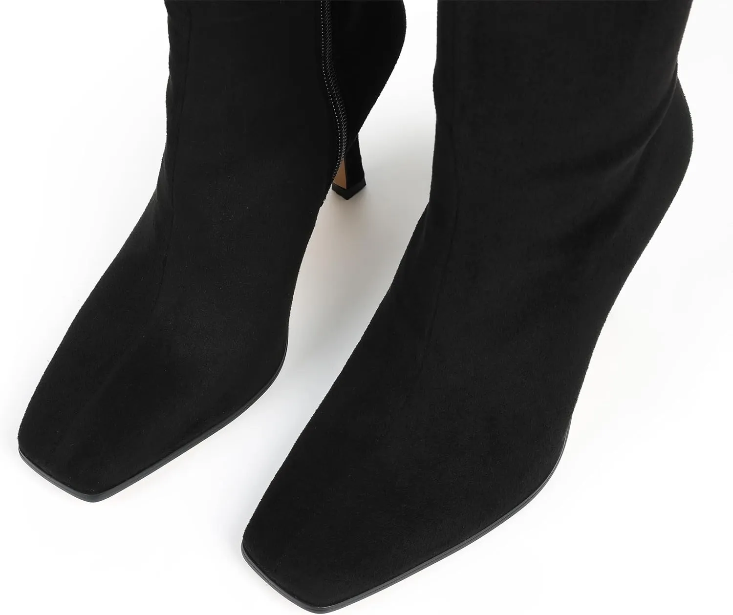 Knee High Boots, Women Thigh High Tall Leather Square Toe 3.74 In Stiletto Heel Sexy Fashion Side Zipper Fall Winter Long Boots
