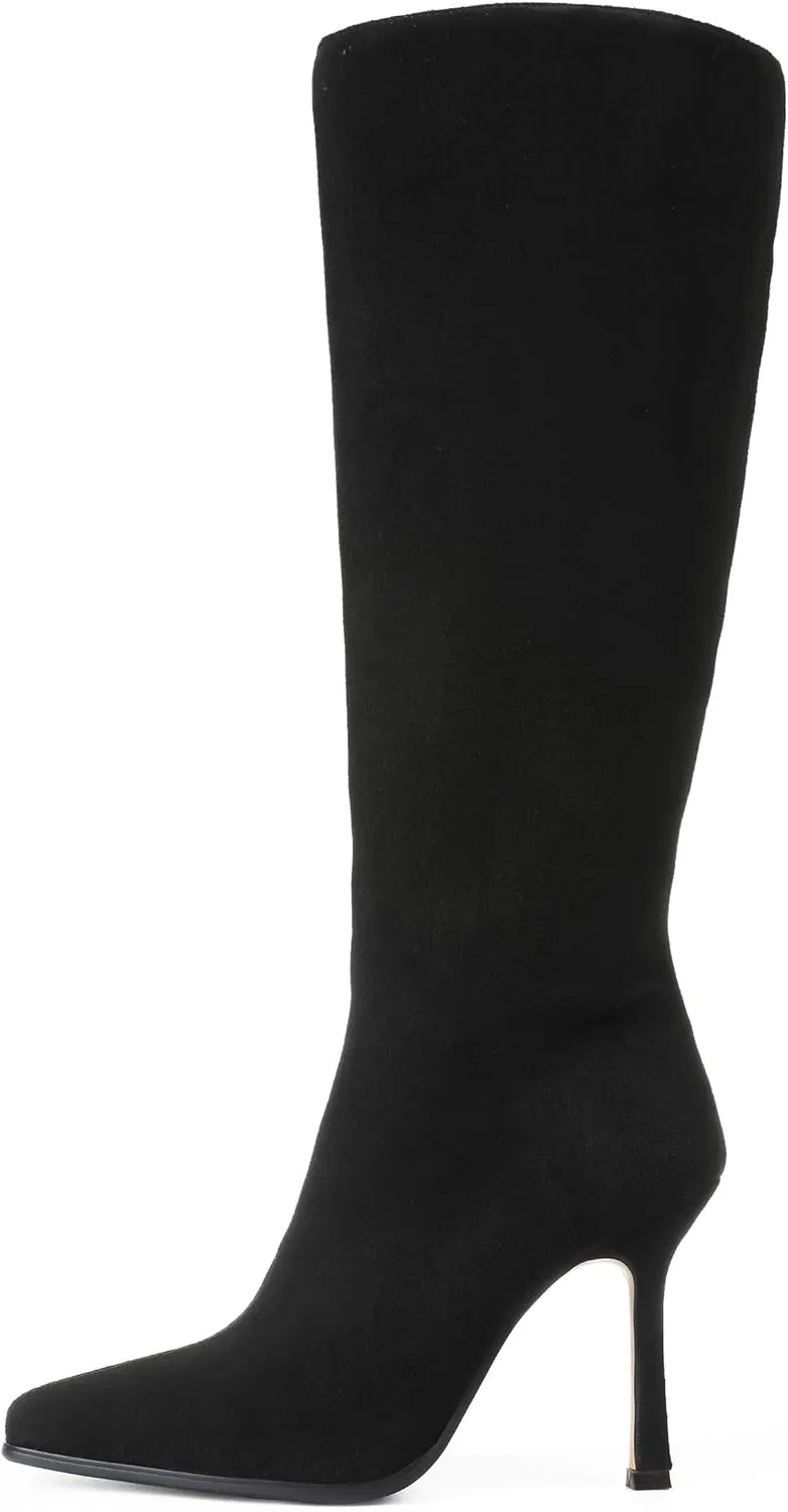 Knee High Boots, Women Thigh High Tall Leather Square Toe 3.74 In Stiletto Heel Sexy Fashion Side Zipper Fall Winter Long Boots