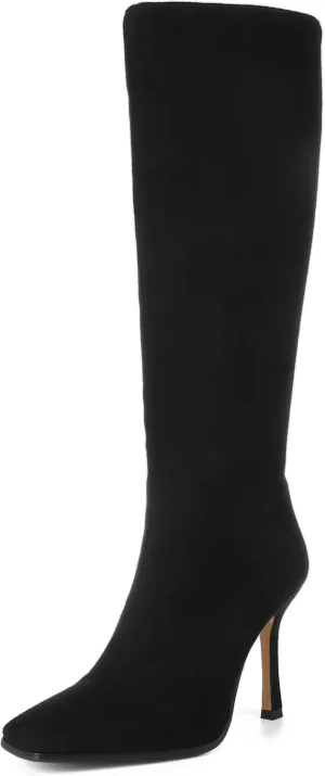 Knee High Boots, Women Thigh High Tall Leather Square Toe 3.74 In Stiletto Heel Sexy Fashion Side Zipper Fall Winter Long Boots