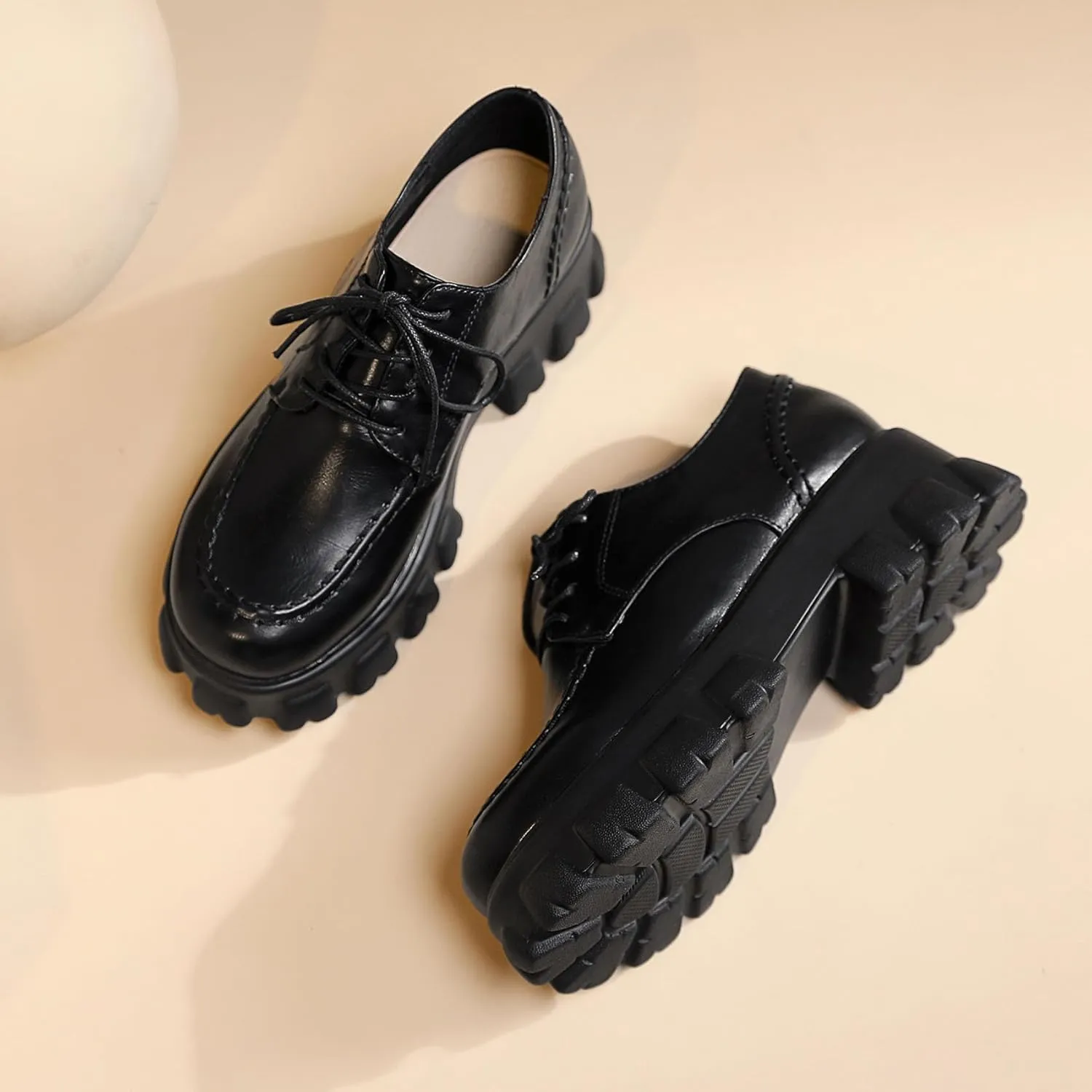 KOKOMOMO Womens Platform Oxford Shoes Chunky Platform Loafers Goth Buckle Shoes
