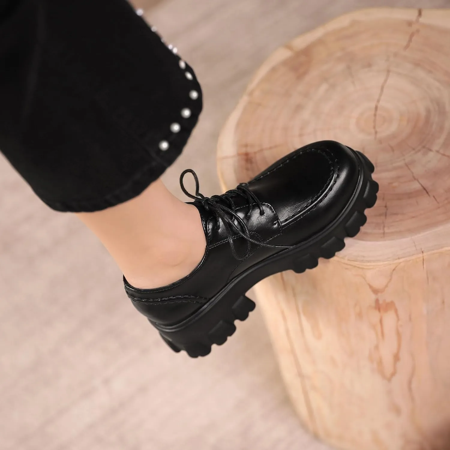 KOKOMOMO Womens Platform Oxford Shoes Chunky Platform Loafers Goth Buckle Shoes