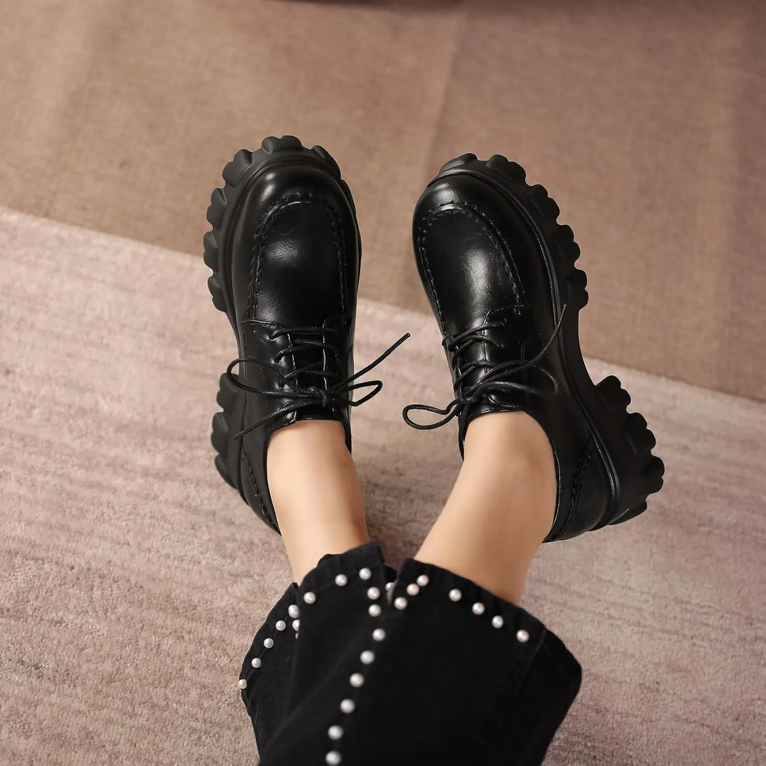 KOKOMOMO Womens Platform Oxford Shoes Chunky Platform Loafers Goth Buckle Shoes