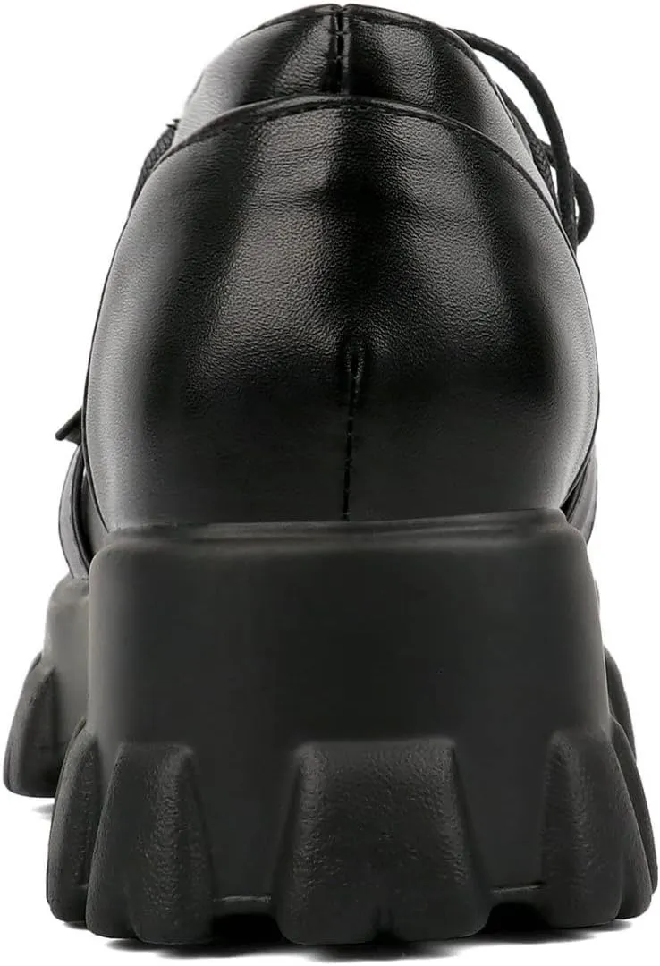 KOKOMOMO Womens Platform Oxford Shoes Chunky Platform Loafers Goth Buckle Shoes