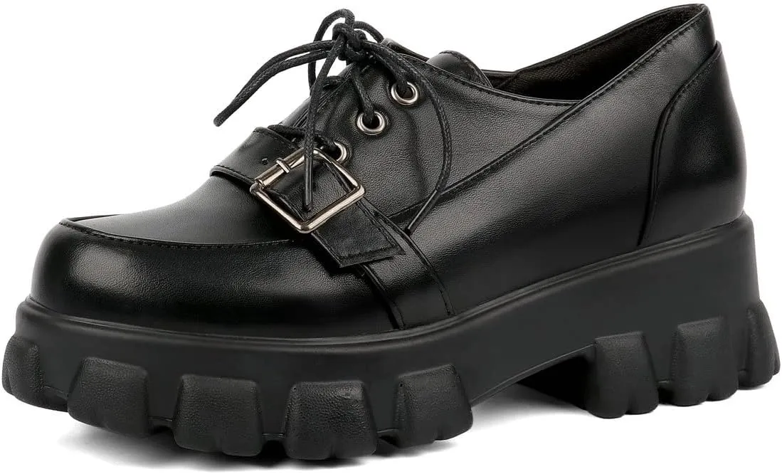 KOKOMOMO Womens Platform Oxford Shoes Chunky Platform Loafers Goth Buckle Shoes