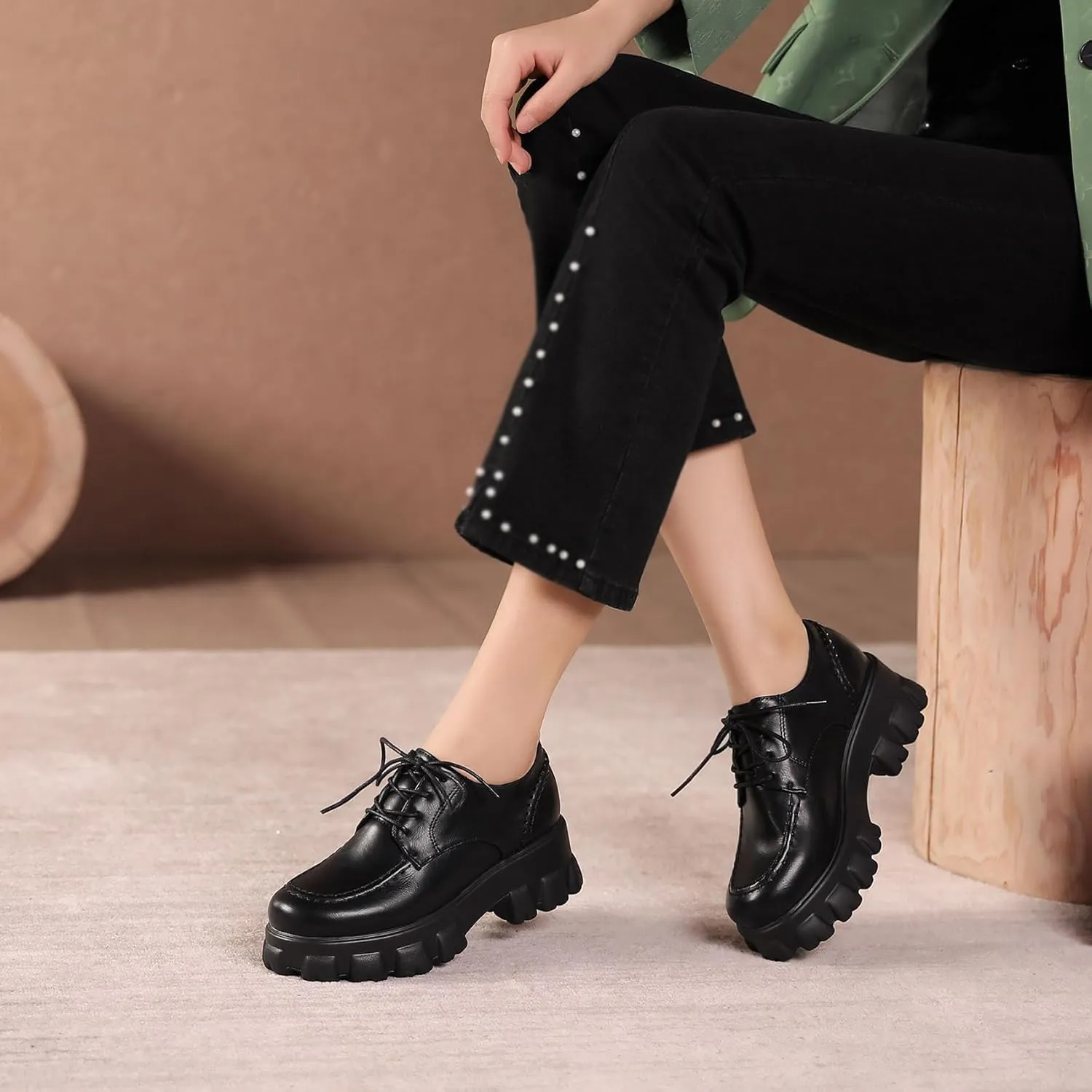 KOKOMOMO Womens Platform Oxford Shoes Chunky Platform Loafers Goth Buckle Shoes
