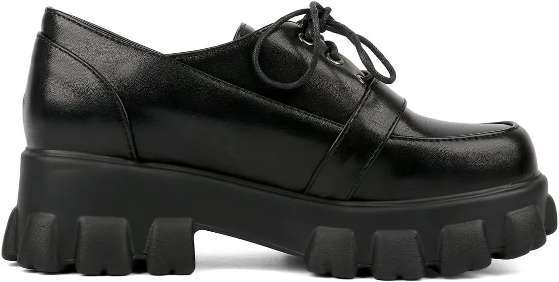 KOKOMOMO Womens Platform Oxford Shoes Chunky Platform Loafers Goth Buckle Shoes
