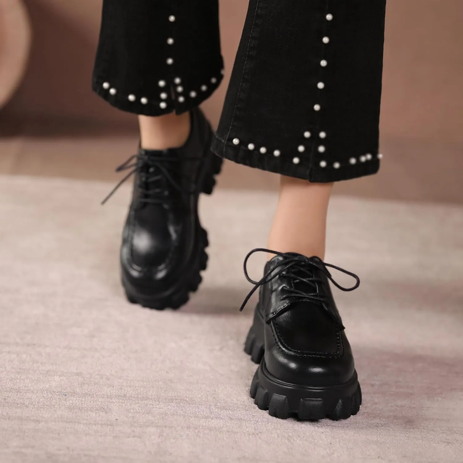 KOKOMOMO Womens Platform Oxford Shoes Chunky Platform Loafers Goth Buckle Shoes