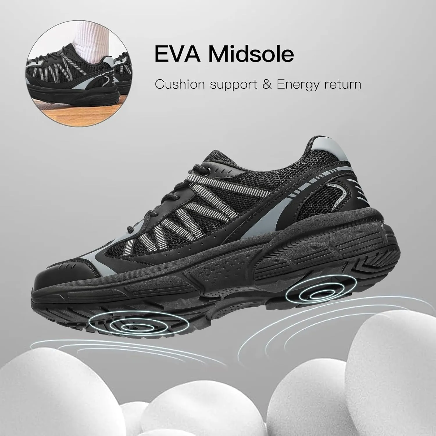Kricely Men's Walking Shoes Breathable Tennis Running Shoes Lace Up Non Slip Sneakers Athletic Gym Sports Shoes for Men