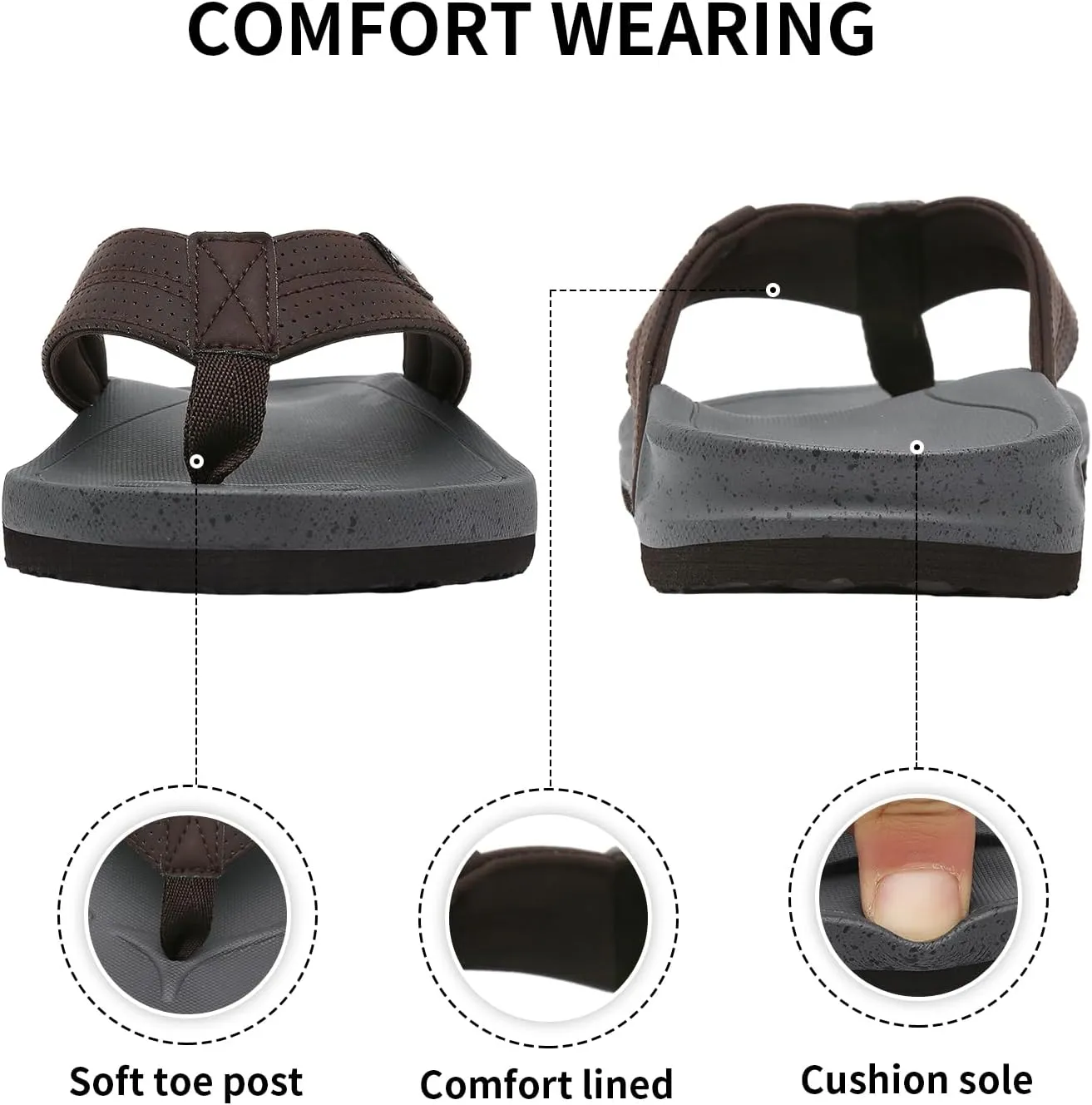 Leather Flip Flops for Men, Arch Support Flip Flops with Cushion Memory Foam, plantar fasciitis recovery orthopedic Thong Sandals for Beach Summer