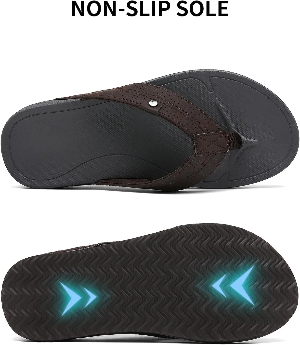 Leather Flip Flops for Men, Arch Support Flip Flops with Cushion Memory Foam, plantar fasciitis recovery orthopedic Thong Sandals for Beach Summer