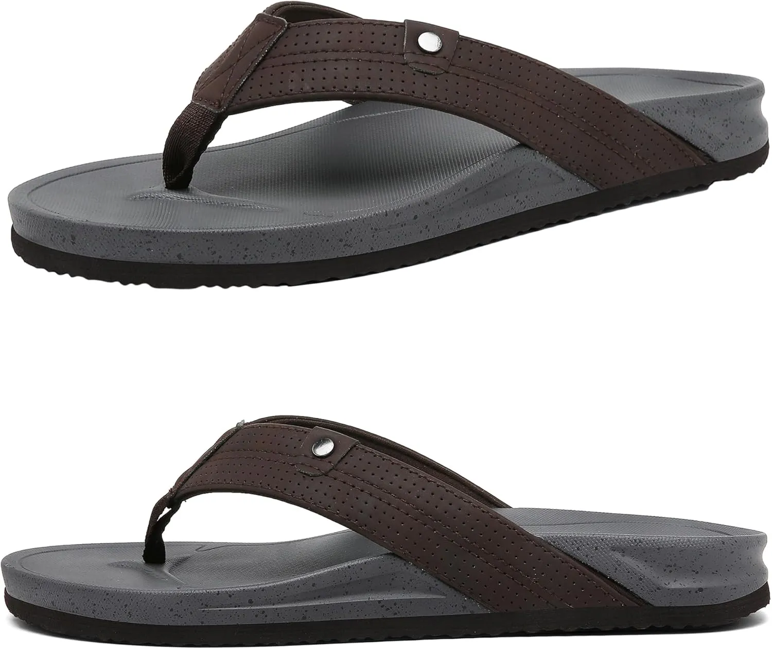 Leather Flip Flops for Men, Arch Support Flip Flops with Cushion Memory Foam, plantar fasciitis recovery orthopedic Thong Sandals for Beach Summer