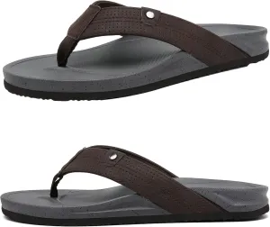 Leather Flip Flops for Men, Arch Support Flip Flops with Cushion Memory Foam, plantar fasciitis recovery orthopedic Thong Sandals for Beach Summer
