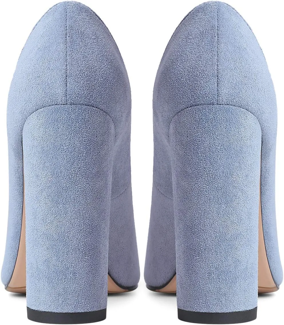 LEHOOR Women Chunky High Heel Pumps Pointed Toe Animal Print Suede Closed Toe Sandals 4 Inch Block Heel Slip On Dress Pumps Shoes Sexy Chic Office Ladies Evening Party 4-11 M US