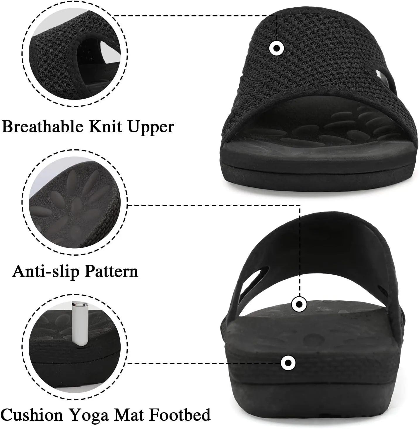 LeIsfIt Womens Slide Sandals Arch Support Slides Slip on Plantar Fasciitis Sandals Ladies Yoga Mat Thick Cushion Slipper Slides for Indoor Outdoor